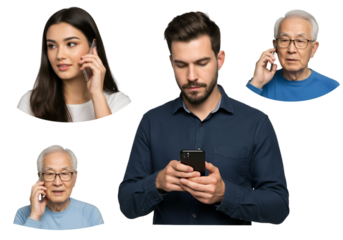 Illustration of Diverse People Using Mobile Phones