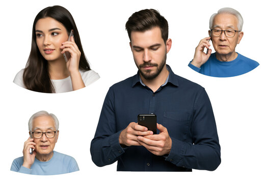 Illustration of Diverse People Using Mobile Phones