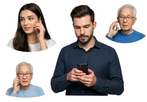 Illustration of Diverse People Using Mobile Phones - Powered by Adobe