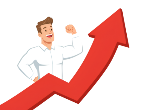 Illustration of Businessman with Upward Arrow Chart