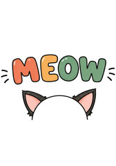Illustration of Cat with Meow Text and Transparent Background