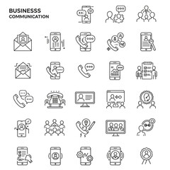 Illustration: Simple Modern Business Communication Icons Set on Black Background