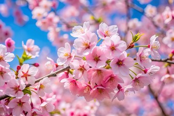 Obraz premium Beautiful Cherry Blossoms in Full Bloom Against a Bright Blue Sky