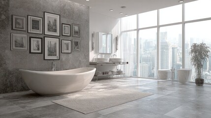 Modern penthouse bathroom with city view (1)