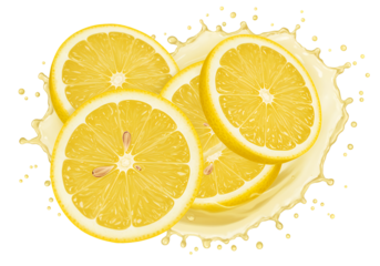 Illustration of Fresh Lemon Slices with Juice Splash