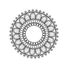 "Intricate Black Blossom Mandala &ndash; Circular Ethnic Doodle Design for Coloring, Tattoo, or Decoration on Transparent Background"