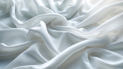 Fototapeta premium Smooth white fabric with soft folds and creases. Elegant textile or material. Fabric in gentle, flowing arrangement.