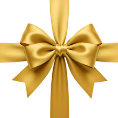 Illustration of Gold Satin Ribbon Bow on Transparent Background