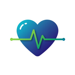 Illustration of Gradient Blue Heart with Green Heartbeat Line