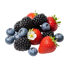 Fresh assortment of berries including strawberries blueberries and blackberries