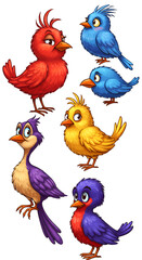Illustration of Group of Colorful Birds Isolated on Transparent Background