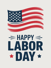 Labor Day Illustration Featuring Stylized American Flag with Wavy Stripes and “Happy Labor Day” Text Accented by Stars and Lines for Patriotic Holiday Poster Design