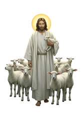 Illustration of Jesus The Good Shepherd With Lamb and Sheep
