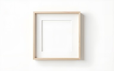 AI Image a minimalist, light wood picture frame with a white matte hangs on a clean white wall, perfect as a mockup for artwork or photos. High quality