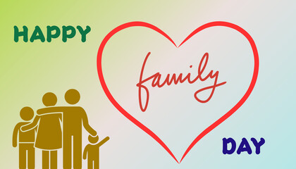 Happy Family Day. A charming design featuring a vibrant red heart and an expressive image of a loving family, symbolizing unity, warmth, and togetherness.