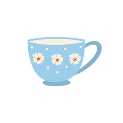 Ceramic mug with floral pattern. Teacup with floral decor. Teacup mug in modern trendy style. Flat vector illustration isolated on white background. Ceramic drinkware.
