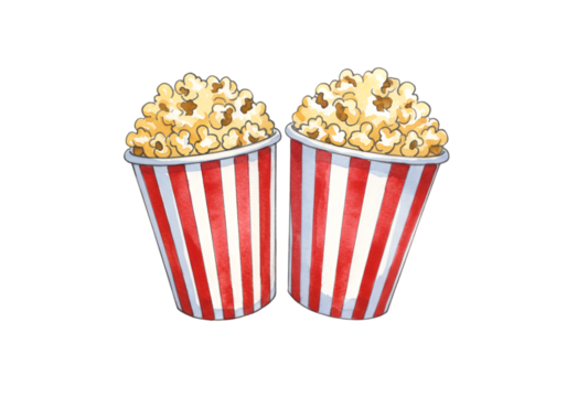 Illustration of Two Popcorn Buckets on Transparent Background