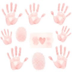 Fototapeta premium Illustration Pink Handprints and Fingerprints on Transparent Background