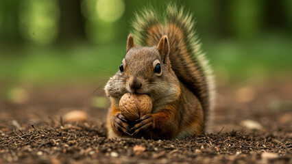 Obraz premium A squirrel burying a nut