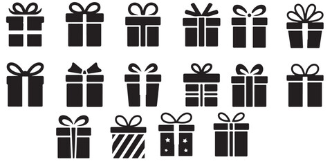 black various gift, box, present, surprise, christmas gift icon outline silhouette for graphic resources	
