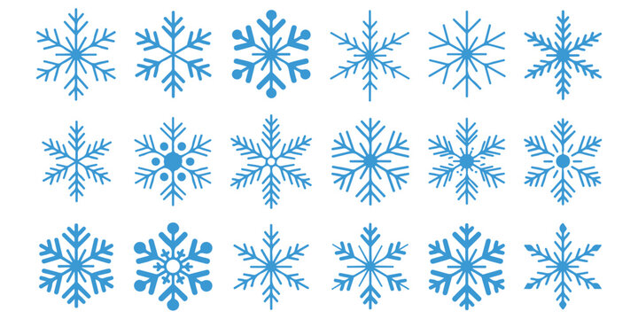 black vector various snowflakes silhouettes set