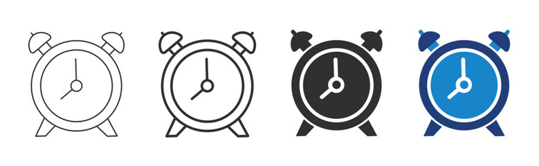 Alarm Clock Icons Set. Editable Stroke Wake Up Symbol Collection. Vector solid.