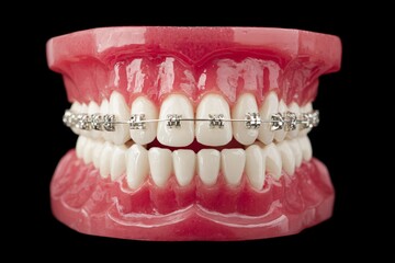 Obraz premium The human jaw as a mechanical structure: symbolizing evolution. Facial anatomy. The complex relationship between diet, evolution, and human jaws. Processed foods. Teeth evolution.