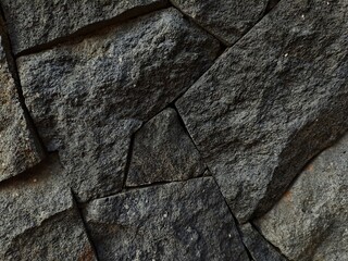 Dark Gray Stone Wall Texture with Rough Surface and Angular Shapes.