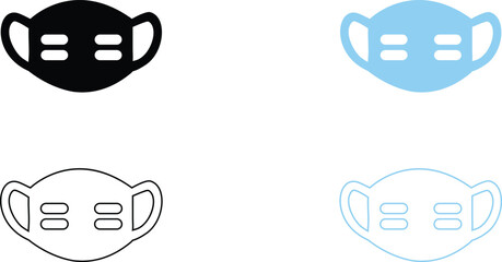 face mask icon vector, medical mask, surgical protective mask vector with silhouette and outline icon