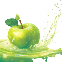 Vibrant Fresh Green Apple Splashing in Water - Refreshing Fruit Concept
