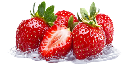 Strawberries Falling into Water with Splash, Isolated on White Background