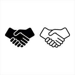 Black and white handshake icons side by side on white background shaking hands agreement
