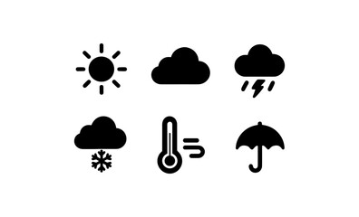 Obraz premium Minimalist weather icons set with sun, clouds, and umbrella symbols