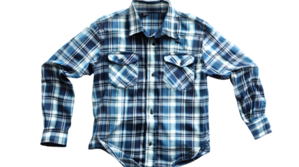 Stylish Blue Plaid Shirt for Men Isolated on White, Fashionable Clothing Photography