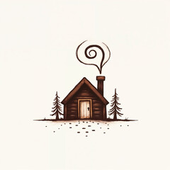 Log cabin with smoke out of the chimney
