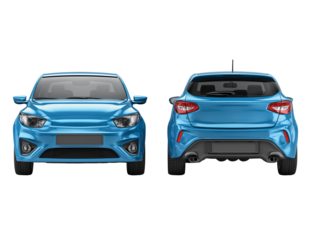 
blue car front and back view isolated on transparent background png