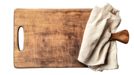 Top View of Wooden Cutting Board on White Background for Food Photography and Kitchen Concepts