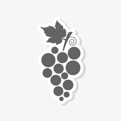 Grapes with leaf icon sticker isolated on gray background
