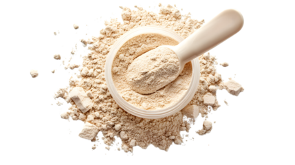 Top View Whey Protein Powder Scoop White Background Fitness Sports Nutrition Supplements
