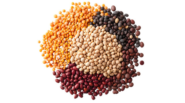 Top-View Mixed Beans and Pulses Isolated on White Background