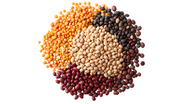 Top-View Mixed Beans and Pulses Isolated on White Background