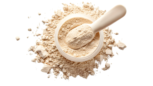 Top View Whey Protein Powder Scoop White Background Fitness Sports Nutrition Supplements
