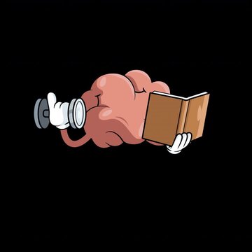 Brain Reading a Book and Working Out. Smart and Strong Character Animation.
