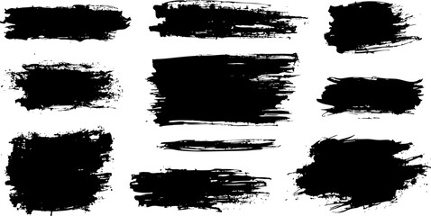 Ink brush stroke set, black grunge smear collection	