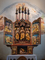 altar of the church in the mountains, Sauris, Friaul-Julisch-Venetien, Italien, Europa, 12.Juli 2025