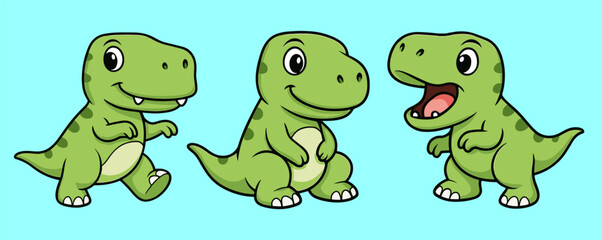 Group of cartoon cute green mascot dinosaur © Eriek