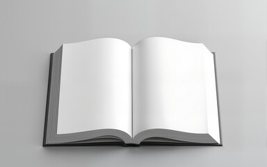 Blank Book: Open Pages on Gray Background, Minimalist Still Life. High quality