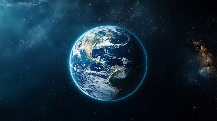 Earth View From Space with Clouds and Starry Nebula Background