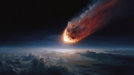 Asteroid impact signaling dinosaur extinction with dramatic sky and fiery comet