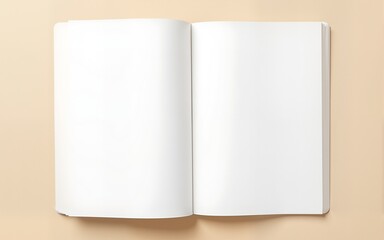 Open notebook with blank pages on a light beige background. High quality